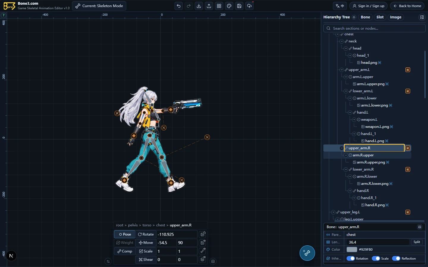 English New Bone mode enabled with a parent bone selected.