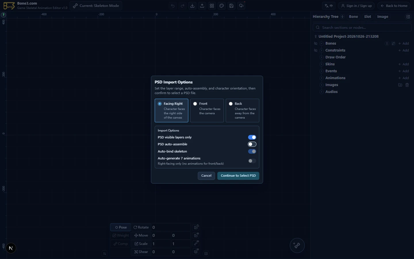 English PSD settings with assembly off and dependent options disabled.