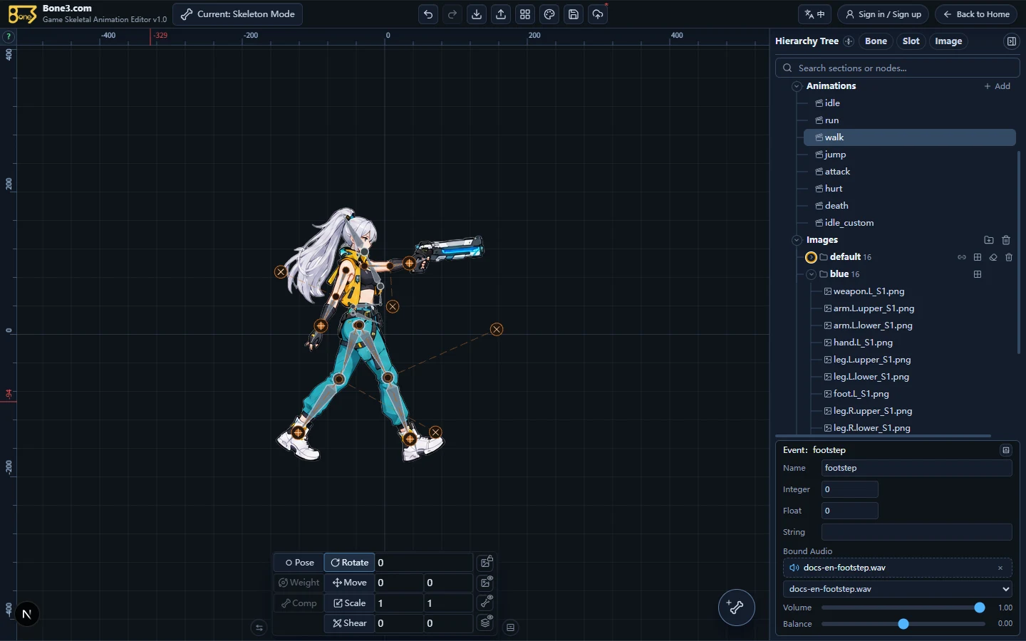The English Images panel with 16 blue _S1 resources in blue, while the character still shows the default appearance.